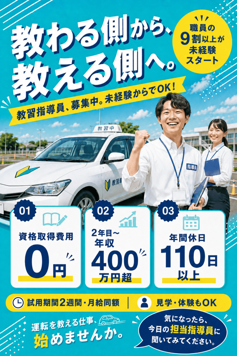 教習指導員募集 教わる側から、教える側へ。